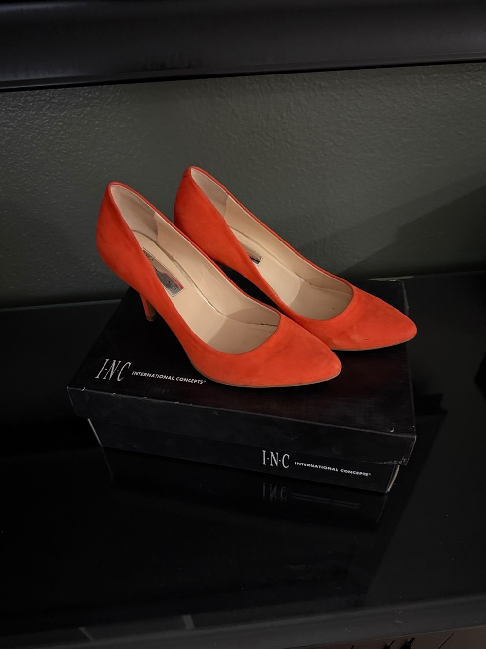 INC International Concepts Orange Suede Pointed-Toe Heels